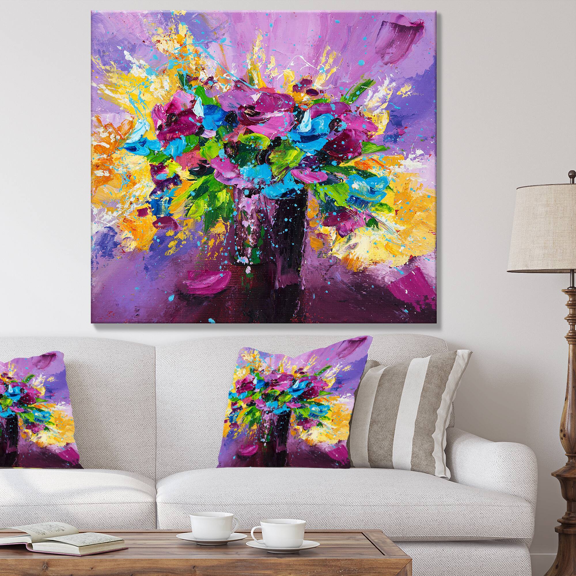 Designart - Bright Bouquet Of Spring Flowers On Purple Background